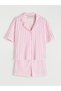 Pink Shirt Collar Striped Women's Shorts Pajama Set - 4