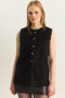 Women's Black Soft Textured Bearded Button Detailed Lined Vest 60282043