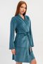 Women's Velvet Shawl Collar Long Sleeve Belted Pockets 100% Cotton Dressing Gown C2T2N0705 - 2
