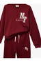 Cotton Long Sleeve Crew Neck Waist Tie Printed Tracksuit Set - 5