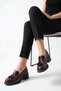 Burgundy Patent Leather Heeled Genuine Leather Women's Shoes Pompom Detailed Light Sole Leather Women's Shoes