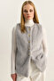 Women's Gray Soft Textured Bearded Button Detailed Lined Vest 60282043 - 2