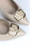 Hilda Stretchy Soft Non-Slip Sole (8 cm) Beige Patent Leather Open Elastic V Buckle Women's Heeled Shoes - 5