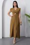 V-Neck Waist Buckled Slit Dress Grs3865 - 4