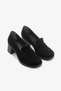 Black Genuine Leather Suede Thick Heeled Women's Loafer Shoes - 3