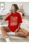 Women's World Printed Crew Neck Red T-Shirt
