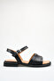 Genuine Leather Black Women's Sandals, Real Leather Inside and Out, Ankle Strap, Open Front and Back, Buckle Detail - 4