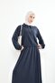 Collared Zipper Detail Skirt Suit-Dark Blue - 3