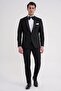 Slim Fit Removable Swallow Collar Satin Black Groom Suit Tuxedo Set Black 085