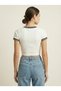 Women's White V-Neck Striped Ribbed Knit Crop Blouse Nj51 - 5