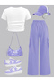 Children's New Star Printed Crop T-Shirt - Wide Leg Pocketed Tracksuit Set - 3