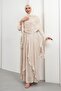 Stone Mobile Cape Ruffled Evening Dress