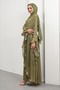 Dark Oil Green Ruffled Evening Dress with Cape - 4