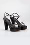Women's High Thick Heeled Stone Evening Dress Platform Black Patent Leather Shoes - 3