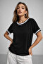 Women's Black Cycling Knitwear Collar Short Sleeve Basic T-Shirt - 6
