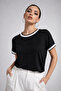Women's Black Cycling Knitwear Collar Short Sleeve Basic T-Shirt - 3