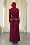 Burgundy Back Tie Stone Evening Dress - 5