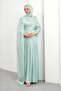 Mint Green Cape Detailed Pleated Evening Dress - 3