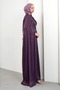 Purple Cape Detailed Pleated Evening Dress - 4