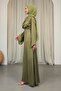 Dark Oil Green Shoulders Shoulder Pad Satin Evening Dress - 4