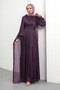 Purple Cape Detailed Pleated Evening Dress