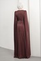 Plum Waist Stone-Embellished Cape Pleated Evening Dress - 5
