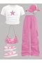 Children's New Star Printed Crop T-Shirt - Wide Leg Pocketed Tracksuit Set - 2
