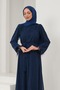 Navy Blue Sprinkled Stone Evening Dress with Tug Detail on the Sleeves - 3