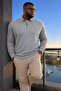 Men's Plus Size Trendy Zippered Gray Sweatshirt - 3