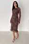 Women's Paisley Patterned Midi Dress – Burgundy Veil - 4