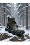 Men's Daily Khaki Black Classic Boots Lace-Up High-Top Faux Leather Water Resistant Comfortable Winter Shoes - 2