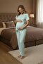 New Season Turquoise Jacquard Summer Short Sleeve 100% Cotton Maternity Pajama Set - 4