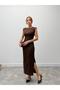 Brown sleeveless maxi dress with lace detail at the waist - 2