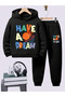 Have a Dream Printed Hooded Combination Bottom Top Tracksuit Set - 2