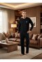 Men's New Season Black Crew Neck Long Sleeve Special Design 100% Cotton Pajama Set - 7