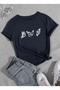 Unisex Navy Blue 3-Piece Butterfly Printed Crew Neck T-Shirt