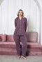 Women's Cotton Purple Polka Dot Shirt Collar Buttoned through Piped High Quality Pajama Set - 5