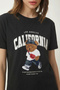 Teddy Bear Emblem Printed Oversized Knitted T-Shirt Lmc0088 Black - 3