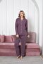 Women's Cotton Purple Polka Dot Shirt Collar Buttoned through Piped High Quality Pajama Set - 7