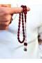 Burgundy Capsule Cut Silver Moon Star Tassel Crimped Amber Prayer Beads 201024956 - 4