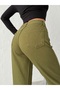 Khaki High Waist Linen Mom Pants - 4