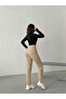 Beige High Waist Linen Mom Pants - 4