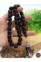 Dark Black Oversized Capsule Cut Silver Tassel Fire Amber Prayer Beads 201024947 - 2