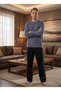 New Season Men's Smoked Crew Neck Button Detailed Long Sleeve Design 100% Cotton Pajama Set - 4