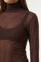 Mock Neck Transparent Knitted Blouse Lzv0046 Brown - 3