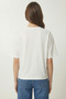 Teddy Bear Emblem Printed Oversized Knitted T-Shirt Lmc0088 Ekru - 5