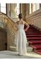 Girl's Cream Satin Evening Dress with Asymmetrical Skirt and Floral Detail Suspender Evening Dress 11-15 Years Old - 3