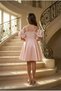 Girl's Strap Powder Balloon Sleeve Monorail Fabric Evening Dress 11-15 Years Old - 3