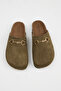 Pablo Women's Vegan Leather Buckle Khaki Sabo Slippers - 3