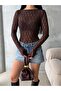 Women's Brown Boat Neck Stretch Fabric Lace Blouse - 4